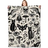 Cobertor Vodrm Spooky Goth Gothic Black Cats, Caveiras E Morcegos