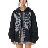 Moletom Yojeasrio Feminino Masculino Y2k Zip Up Skeleton Star Black