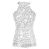 Camiseta Regata Feminina De Lantejoulas Grace Karin, Sem Mangas, 2gg, Prata