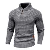 Suéter Zaitun Masculino De Gola Alta Com Gola Xale, Pulôver, Cinza Escuro