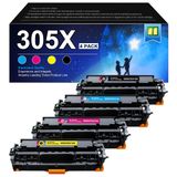 Pacote De 4 Cartuchos De Toner Olorva 305x De Alto Rendimento Para Hp 305a