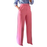 Calça Social Feminina Unybwonn, Cintura Alta, Reta, Perna Larga, Rosa