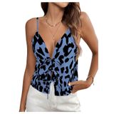 Camiseta Milumia Com Estampa De Leopardo E Decote Em V, Alça Espaguete Feminina