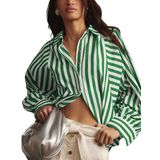 Camisa Feminina Liviefent Listrada Com Botões De Algodão Verde Xs