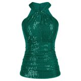 Top Grace Karin Feminino Com Gola Gargantilha Sem Mangas, Lantejoulas, Verde Escuro