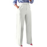 Calça Social Unybwonn, Cintura Alta, Reta, Perna Larga, Feminina, Branca