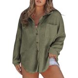 Jaqueta Feminina Shacket Eytino Plus Size Waffle Knit Verde 3x