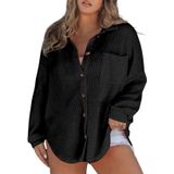 Jaqueta Feminina Shacket Eytino Plus Size Waffle Knit 3x Preta