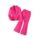 Roupas, Blazer E Calças Femininas Milumia Com Babados, Rosa Choque, 11y