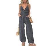 Macacão, Jeans Utcoco, Sem Mangas, Perna Larga Para Mulheres, Preto, Cinza