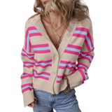 Suéter Feminino Evaless 2024, Moda, Outono, Rosa, Listras