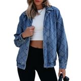 Jaqueta Jeans Feminina Sidefeel, Manga Comprida, Tamanho Grande, Azul Claro