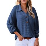 Camisa Feminina Elegante, Solta, Decote Em V, Manga Comprida, Azul Marinho