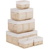 Cesta De Armazenamento Vagusicc Wicker, Pacote Com 6 Unidades Com Alça Bege