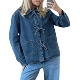 Jaqueta Jeans Feminina Cozypoin, Gravata Frontal, Leve Com Bolsos