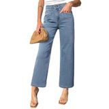 Jeans Sidefeel, Perna Larga, Cintura Alta, Elástico, Tornozelo, Azul Celeste