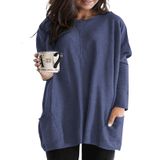 Camisa Túnica Feminina Eytino, Tamanho Grande, Gola Redonda, Manga Comprida, Azul