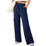 Calça De Moletom Cargo Aleumdr Feminina De Cintura Alta Azul Marinho