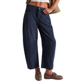 Jeans De Veludo Cotelê Liviefent Para Mulheres, Casuais, Folgados, Azul Marinho, Xs