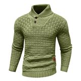 Suéter Zaitun Masculino De Gola Alta, Gola Xale, Verde Sálvia