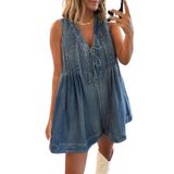 Macacão Jeans Sem Mangas Utcoco Feminino Azul Escuro Xs