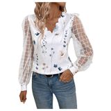 Blusa Makemechic Sheer Mesh De Manga Comprida Com Decote Em V Branca