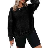 Moletom Feminino Eytino Plus Size Com Gola Redonda E Blusa De Malha Waffle
