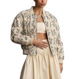 Jaqueta Shiyifa Bordada Daisy Cropped Bomber Feminina Apricot M
