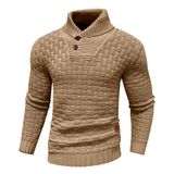 Suéter Zaitun Masculino De Gola Alta Com Gola Xale, Pulôver, Cáqui Escuro