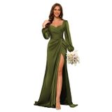 Vestido De Dama De Honra Dessiny De Mangas Compridas Sereia Verde Oliva