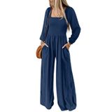 Macacão Feminino Happy Sailed Plus Size Com Gola Quadrada E Manga Comprida