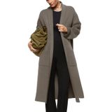 Casaco De Lã Fazortev Feminino Maxi Open Front Taupe