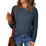 Suéter Feminino Evaless 2024, Moda, Gola Redonda, Crochê, Azul M