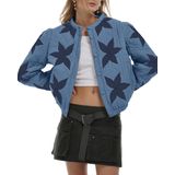 Jaqueta Acolchoada Feminina Locachy, Casual, Cortada, Azul De Inverno, Gg