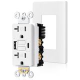 Outlet Gfci Suraielec 20a Com Portas Usb-c E Usb-a, Pacote Branco Com 1