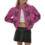 Jaqueta Feminina Casual Locachy Cropped Puffer Rose Xxl