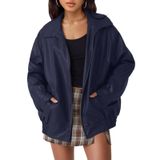Jaqueta Feminina De Couro Sintético De Grandes Dimensões Hathne Azul Escuro Xl