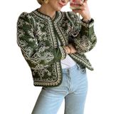 Jaqueta Acolchoada Yimoon Leve Com Estampa Floral Para Mulheres, Verde