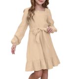 Vestido De Algodão Para Meninas De Algodão De Outono, Manga Comprida, Tamanho 10-11 Anos