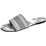Sandálias Kunsecsh, Pulseira Feminina Bordada, Bico Aberto, Cinza Liso