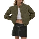 Jaqueta Acolchoada Locachy Casual Cropped Winter Feminina Verde Militar