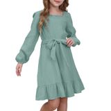 Vestido De Algodão Para Meninas De Algodão De Outono, Manga Comprida, Tamanho 6-7 Anos, Verde
