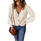 Cardigã Astylish Feminino Casual, Grosso, Aberto, Frontal, Branco