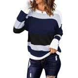 Suéter Feminino Qacohu 2024, Outono E Inverno, Listrado, Gola Redonda, Azul