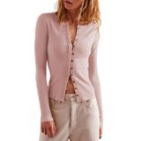 Camisa De Cardigã Feminina Wefebi, Justa, Canelada, Rosa