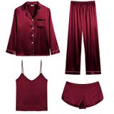 Conjunto De Pijama Feminino Swomog Satin, 4 Peças De Vinho Tinto Tamanho L