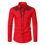 Camisa Masculina Kissqiqi Western Cowboy Bordada Slim Fit