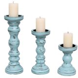 Conjunto De Castiçais Pillar Swallowliving Rustic Wood Blue 3 Unidades