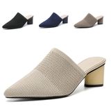 Sandálias Femininas Zlnmld De Malha De Salto Grosso Mules Apricot 4.5
