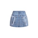Saia Jeans Milumia Bow Knot De Cintura Alta Bodycon Light Wash
